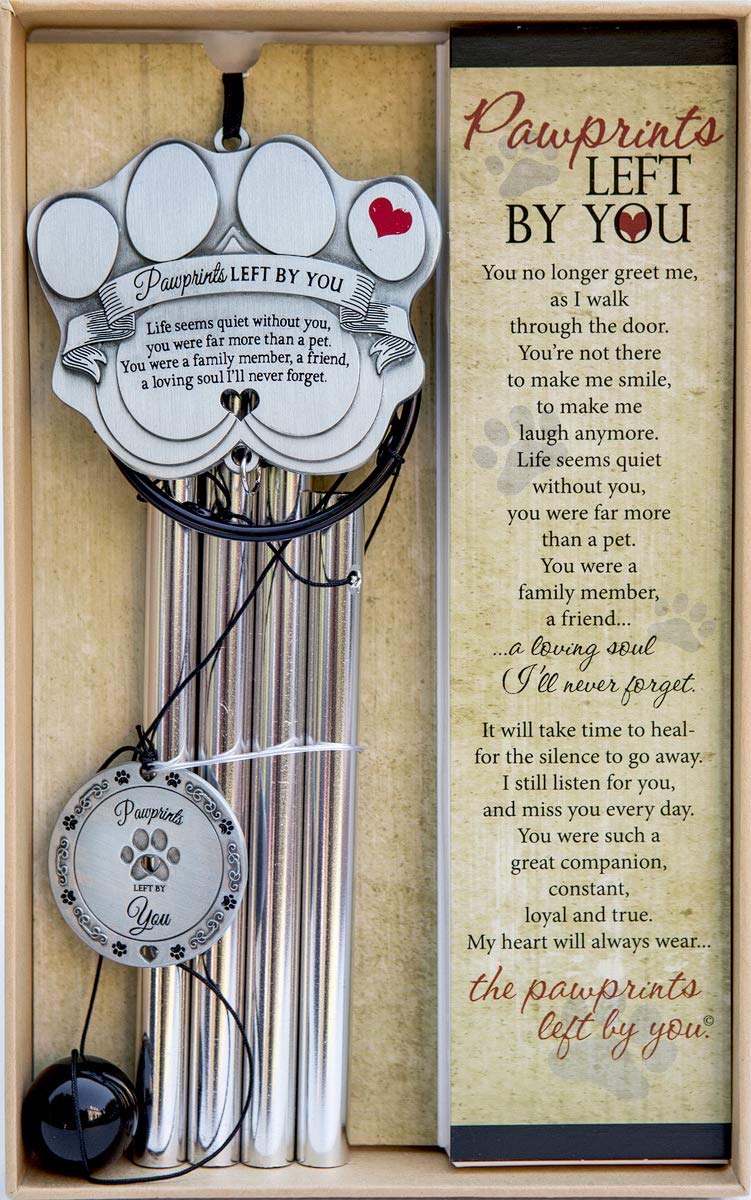 Pet Memorial Wind Chime - 18" Metal Casted Pawprint Wind Chime - A Beautiful Remembrance Gift for a Grieving Pet Owner - Includes Pawprints Left by You Poem Card - PawsPlanet Australia