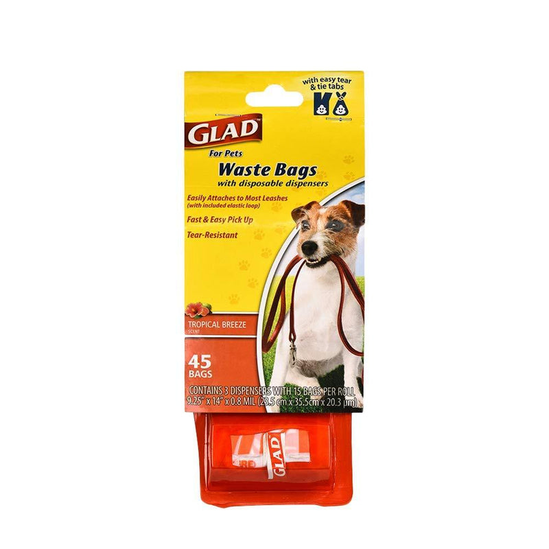 [Australia] - Glad for Pets Extra Large Dog Waste Bags and Poop Bags for Dogs Dispenser | Scented and Unscented Poop Bag Refills and Snap on Clip Dispenser For Leash 45 Bags Bags + Dispenser 