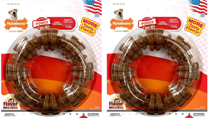 [Australia] - Nylabone Dura Chew Plus Textured Ring Dog Chew (Large - Flavor Medley - Pack of 2) 