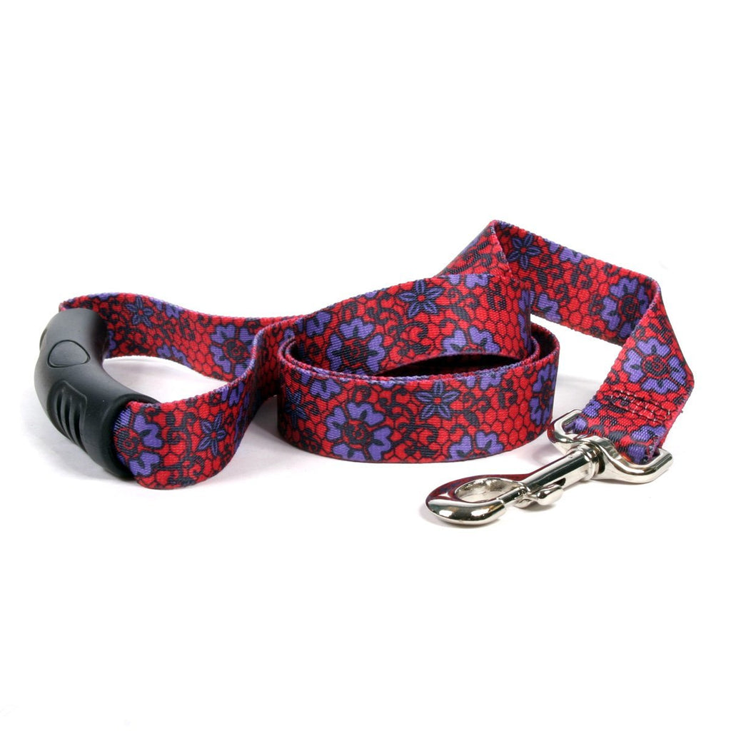 [Australia] - Yellow Dog Design Red Lace Flowers EZ-Grip Dog Leash 3/4" x 60" (5 feet) Long 