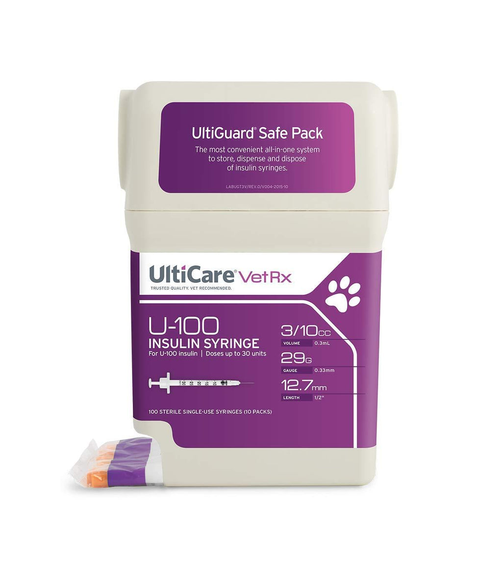 [Australia] - UltiCare VetRx U-100 UltiGuard Safe Pack Pet Insulin Syringes 3/10cc, 29G x 1/2”, 100ct Original Version 