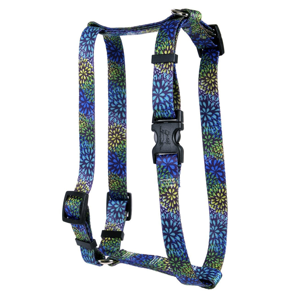 [Australia] - Yellow Dog Design Flower Works Blue Roman Style H Dog Harness Extra Large 28" - 36" 