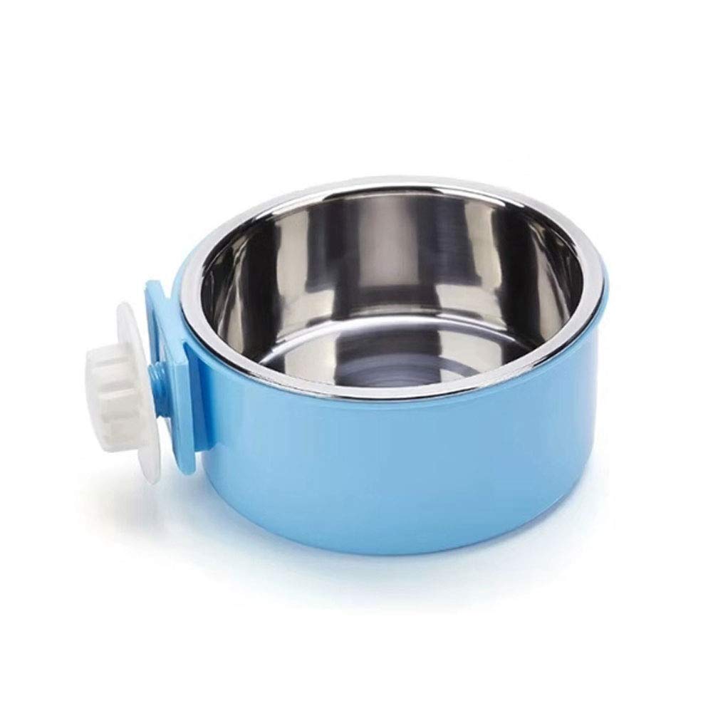 RUBYHOME Dog Bowl Feeder Pet Puppy Food Water Bowl, 2-in-1 Plastic Bowl & Stainless Steel Bowl, Removable Hanging Cat Rabbit Bird Food Basin Dish Perfect for Crates & Cages Small Blue - PawsPlanet Australia