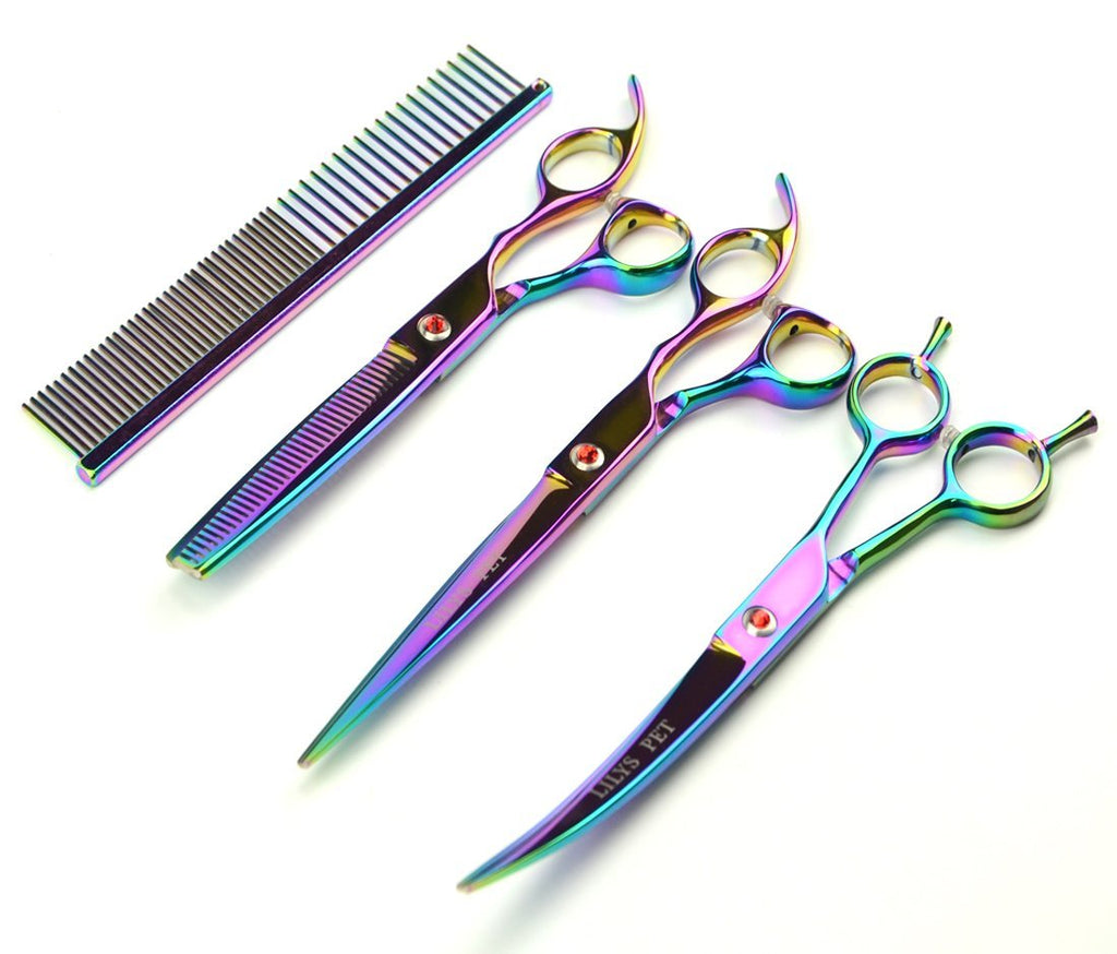 [Australia] - LILYS PET Professional PET Grooming Scissors Kit,Coated Titanium,Sharp and Strong Stainless Steel Blade for Dogs Cats Hair Cutting,3 Pieces of Scissors with a Comb and a Case 8.0 inches Rainbow 