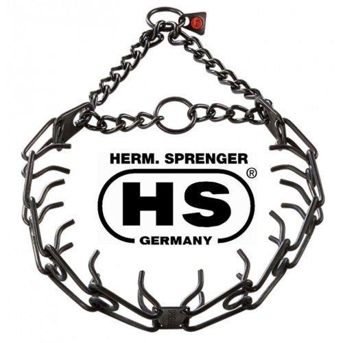 [Australia] - Black Herm Sprenger Ultra Plus Prong Collar with Center-Plate and Assembly Chain - 4 mm x 25 inches 