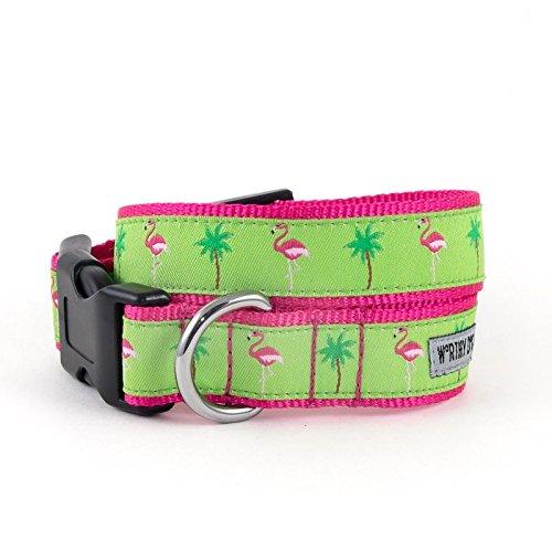 [Australia] - The Worthy Dog Pink Flamingo and Plam Tree Pattern Designer Adjustable and Comfortable Nylon Webbing, Side Release Buckle Collar for Dogs - Fits Small, Medium and Large Dogs, Green Color Green , M 