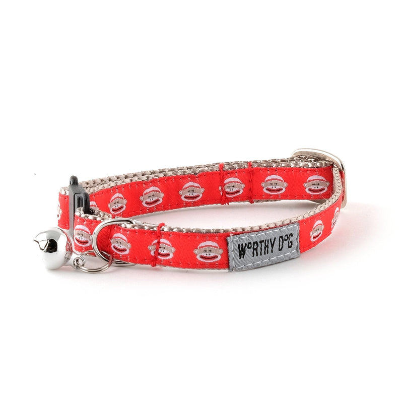 [Australia] - The Worthy Dog Sock Monkey Adjustable Designer Pet Cat Collar, Red, 10" 