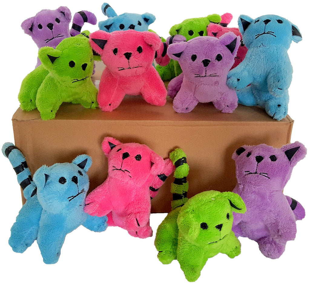 [Australia] - Dondor Enterprises Plush Cats, Super Soft Plush Cats, Assorted Bright Colors (12 Piece Pack) 