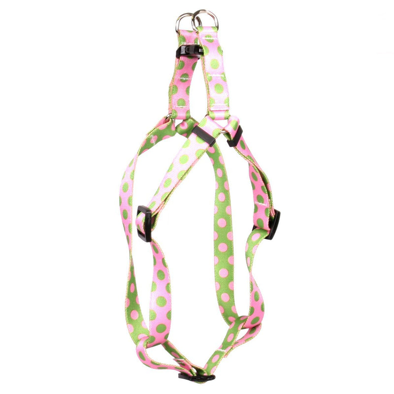 [Australia] - Yellow Dog Design Blue and Brown Polka Dot Step-in Dog Harness, Pink/Green Polka Dot Extra Small 4.5" - 9" 