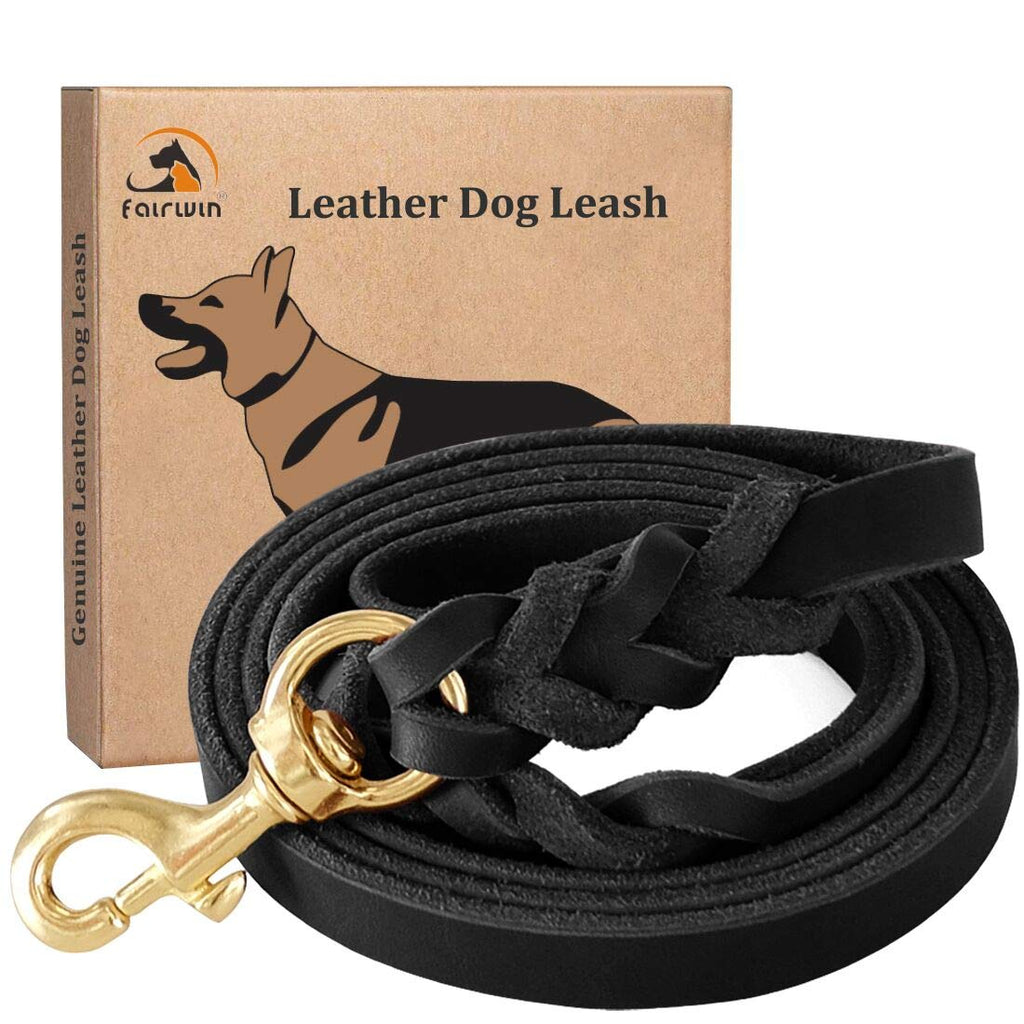 FAIRWIN Leather Dog Leash 6 Foot -（5.6 Foot） Braided Best Military Grade Heavy Duty Dog Leash for Large Medium Small Dogs Training and Walking Small (Pack of 1) Black - PawsPlanet Australia