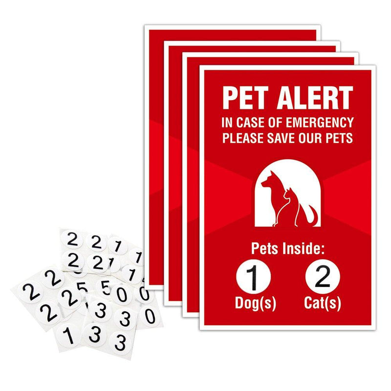 [Australia] - Pet Alert Sticker - 4 Pack - 4x6 inches - Safety Window Sign 