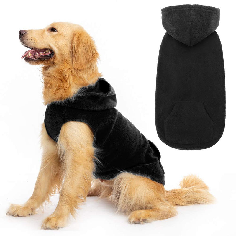 EXPAWLORER Fleece Basic Dog Hoodie with Pocket, Soft and Warm Dog Sweater with Leash Hole or O-Ring, Dog Cold Weather Clothes, Winter Coat for S-XXL Dogs Small (Pack of 1) Black - PawsPlanet Australia