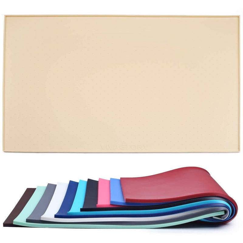 [Australia] - Vivaglory Pet Food Mat Large 24" L x 16" W or Small 19" L x 12" W Waterproof Non-Slip Food Grade Silicone Mat Anti-Messy Design for Puppy Kitty Dog Cat Small Medium Large Animals L(24"x16") Khaki 