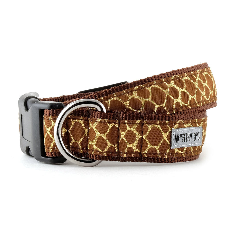 [Australia] - The Worthy Dog Giraffe Pattern Designer Adjustable and Comfortable Nylon Webbing, Side Release Buckle Collar for Dogs - Fits Small, Medium and Large Dogs, Brown Color S 