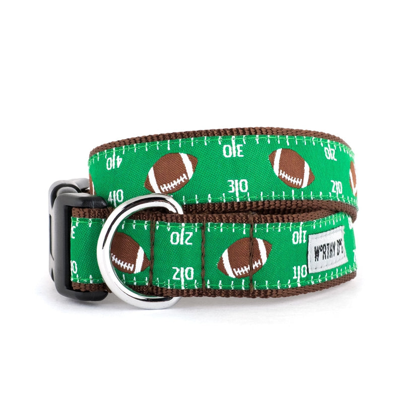 [Australia] - The Worthy Dog Football Field Sports Pattern Designer Adjustable and Comfortable Nylon Webbing, Side Release Buckle Collar for Dogs - Fits Small, Medium and Large Dogs, Green Color 