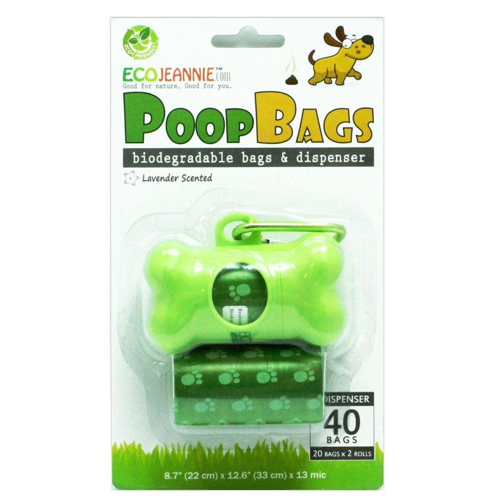 [Australia] - Top Rated EcoJeannie 40-Count (2 Rolls) Dog Poop Bags + 1 Dispenser w/Stainless Steel Clip :Environment Friendly w/ d2w for Fast Degradation,Dog Waste Bags,Lavender Scented,Pet Waste Poopbags(PB0005) 