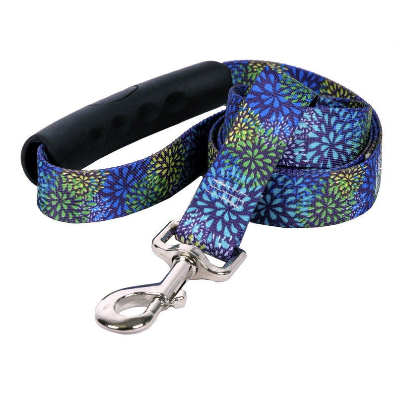 [Australia] - Yellow Dog Design Flower Works Blue EZ-Grip Dog Leash with Comfort Handle 1" x 60" (5 feet) Long 