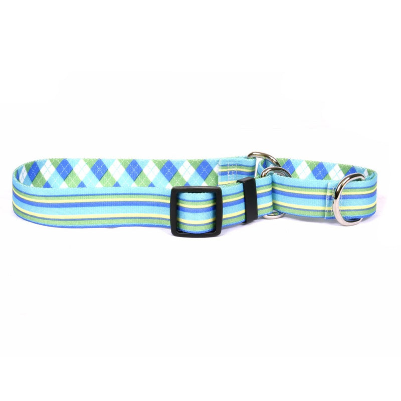 [Australia] - Yellow Dog Design Martingale Slip Collar, Moustaches Collection Extra Small 10" Blue & Green Stripes w/Argyle 