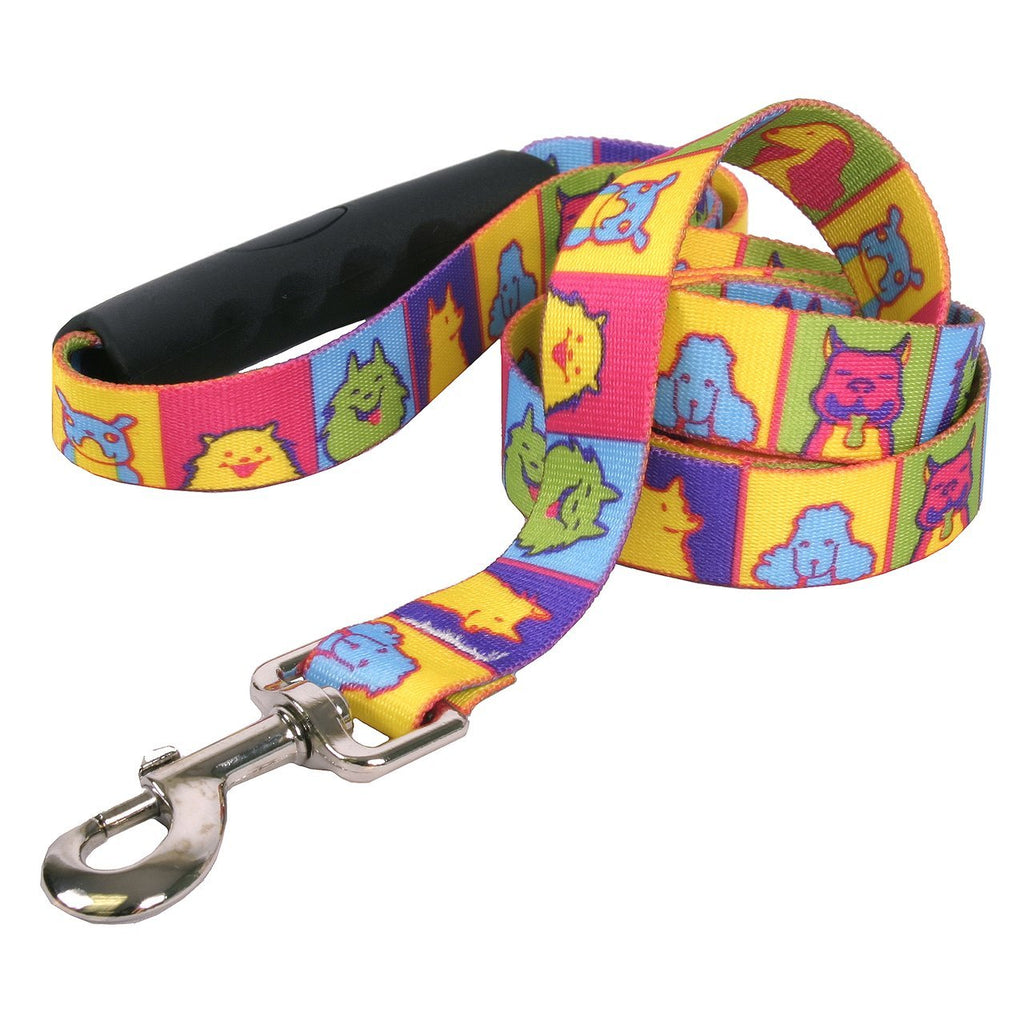 [Australia] - Yellow Dog Design Pop Art Dogs EZ-Grip Dog Leash with Comfort Handle 3/4" x 60" (5 feet) Long 