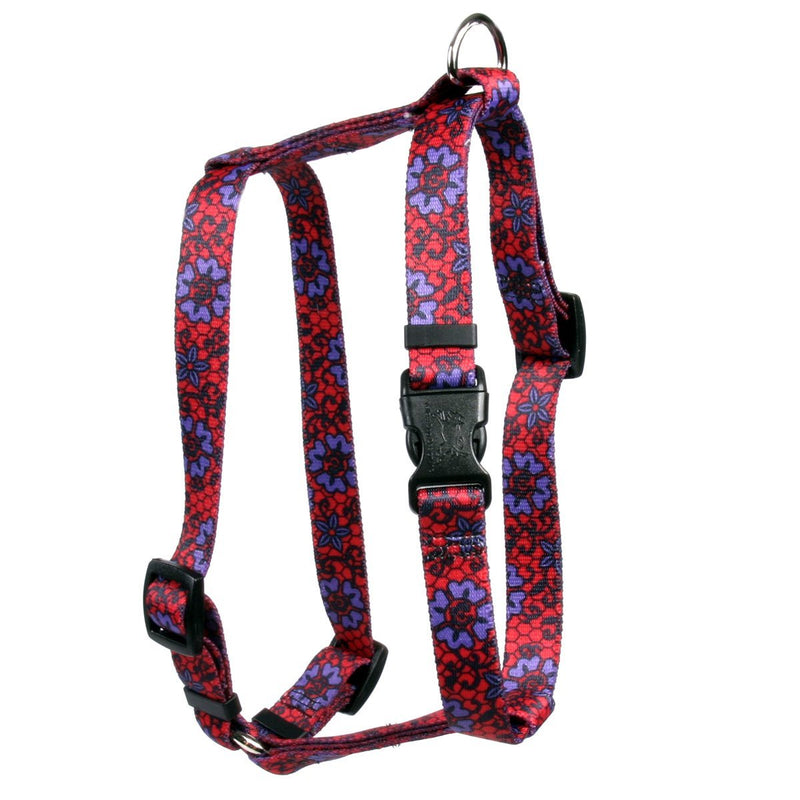 [Australia] - Yellow Dog Design Red Lace Flowers Roman Style H Dog Harness Small/Medium 14" - 20" 