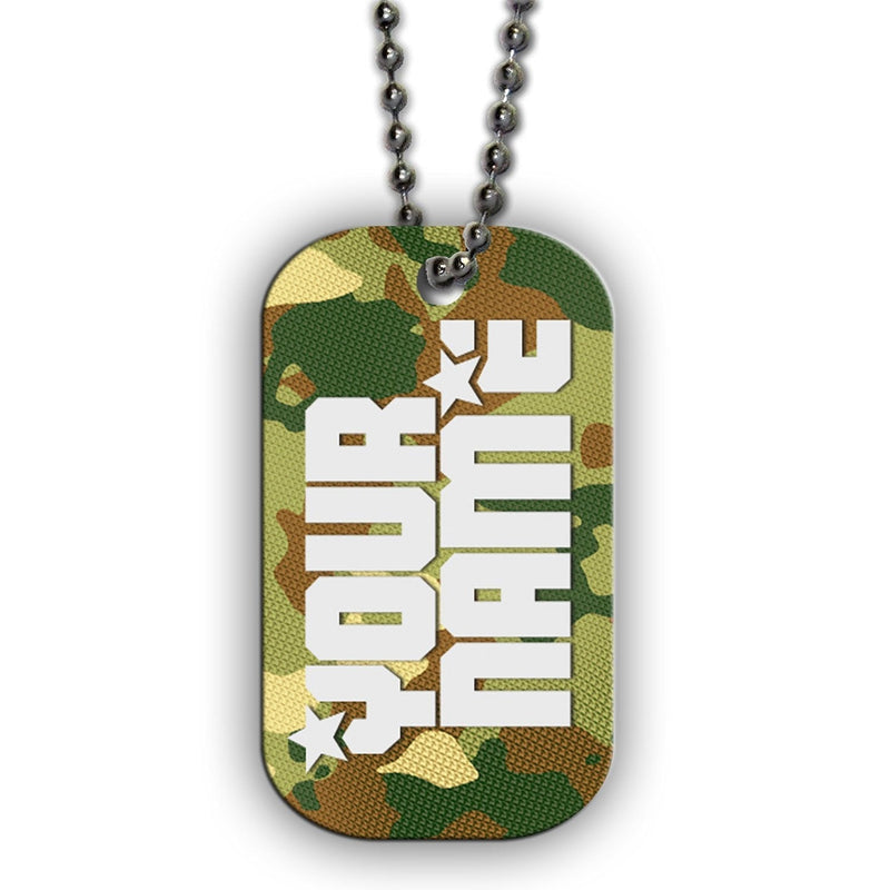 [Australia] - BleuReign(TM) Personalized Custom Name Green Camo Print Dog Tag Single Sided Metal Military ID Dog Tag with Beaded Chain 