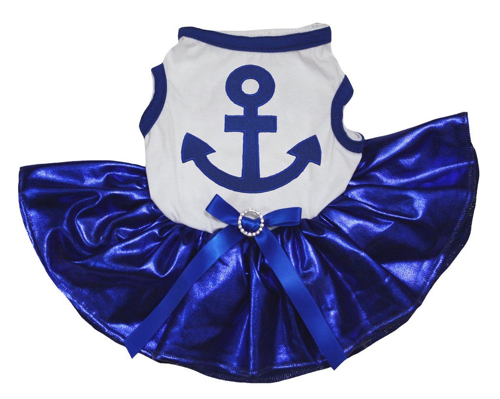 [Australia] - Petitebella Sailor Anchor White Shirt Bling Royal Blue Tutu Puppy Dog Dress Small 