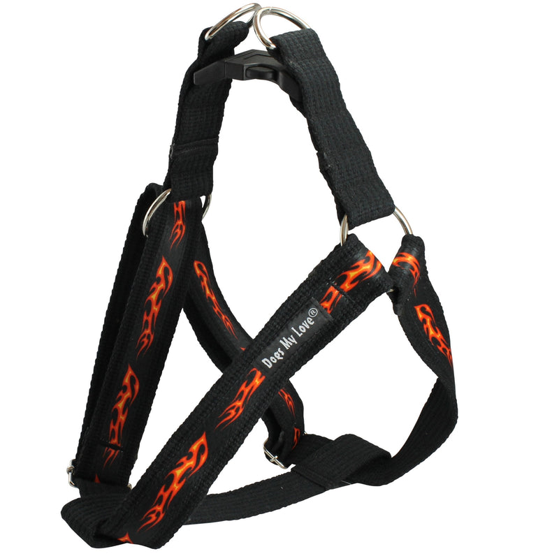 [Australia] - Cotton Web Adjustable Dog Step-in Harness 4 Sizes Flames Pattern Medium: 12.5"-21" Chest 