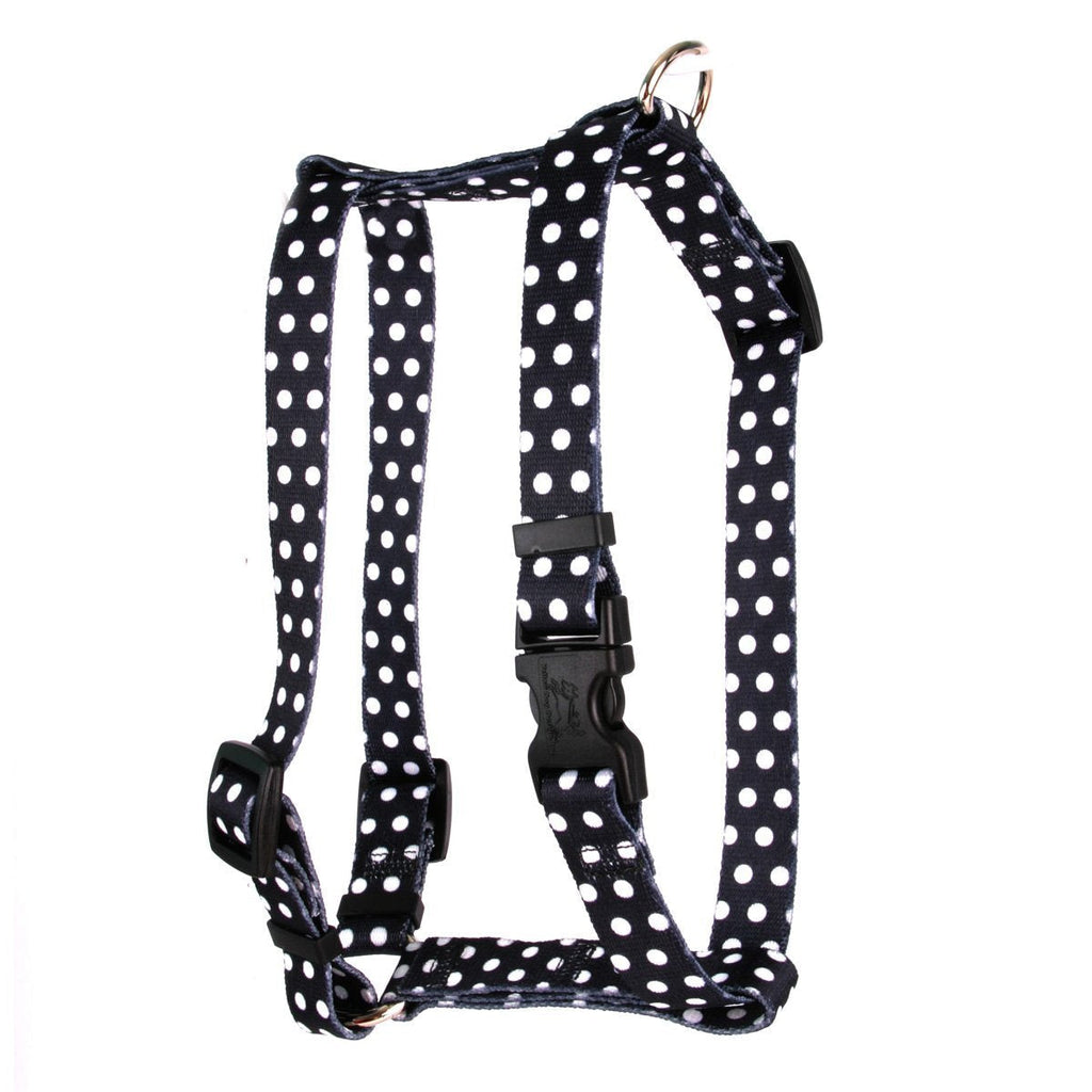 [Australia] - Yellow Dog Design Black Polka Dot Roman Style H Dog Harness Extra Large 28" - 36" 