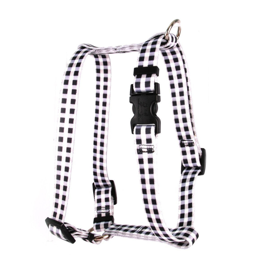 [Australia] - Yellow Dog Design Gingham Black Roman Style H Dog Harness Small/Medium 14" - 20" 