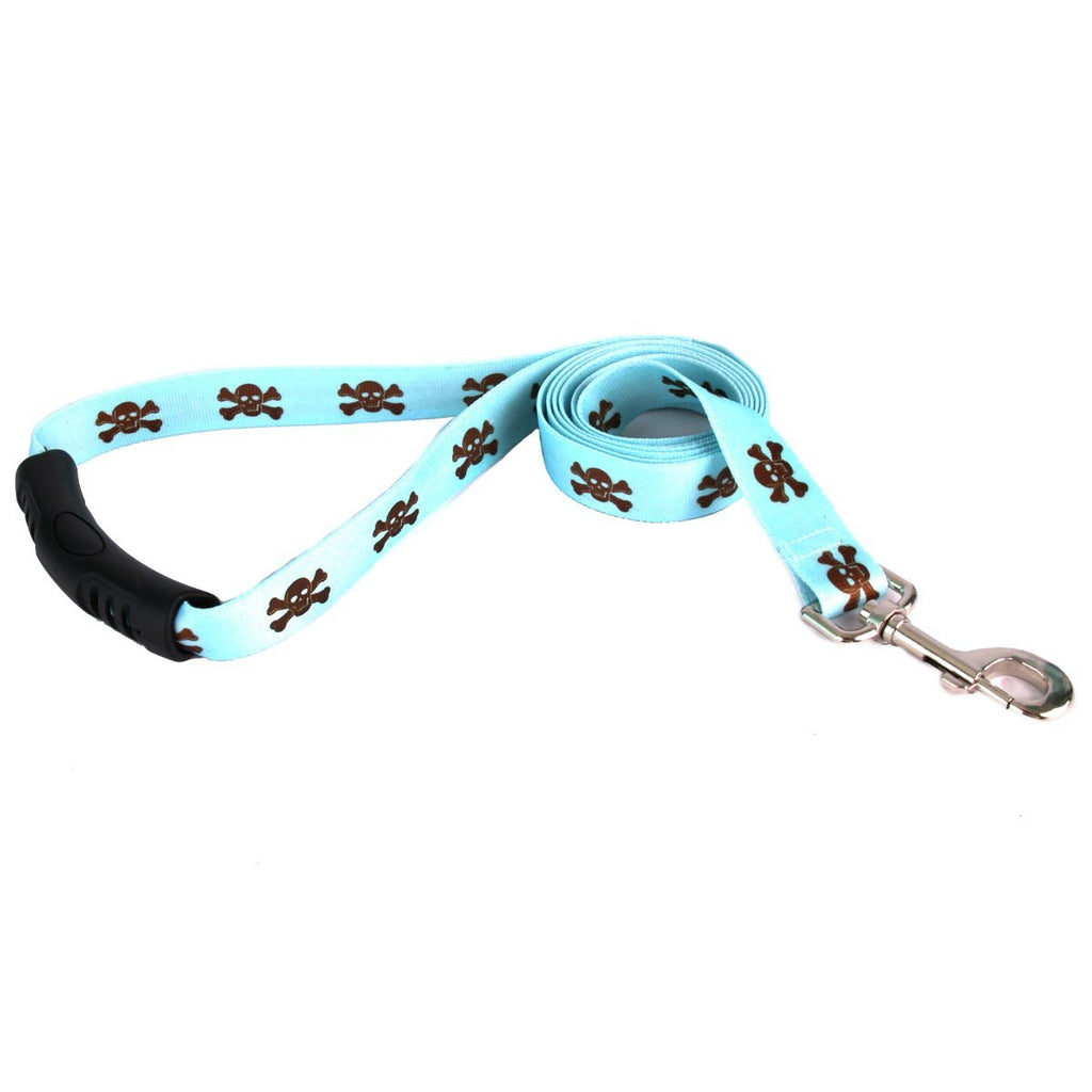 [Australia] - Yellow Dog Design Blue and Brown Skulls EZ-Grip Dog Leash with Comfort Handle 1" x 60" (5 feet) Long 