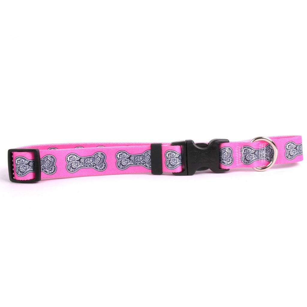 [Australia] - Yellow Dog Design Bella Bone Pink Dog Collar 3/8" Wide and Large 18" - 28" 