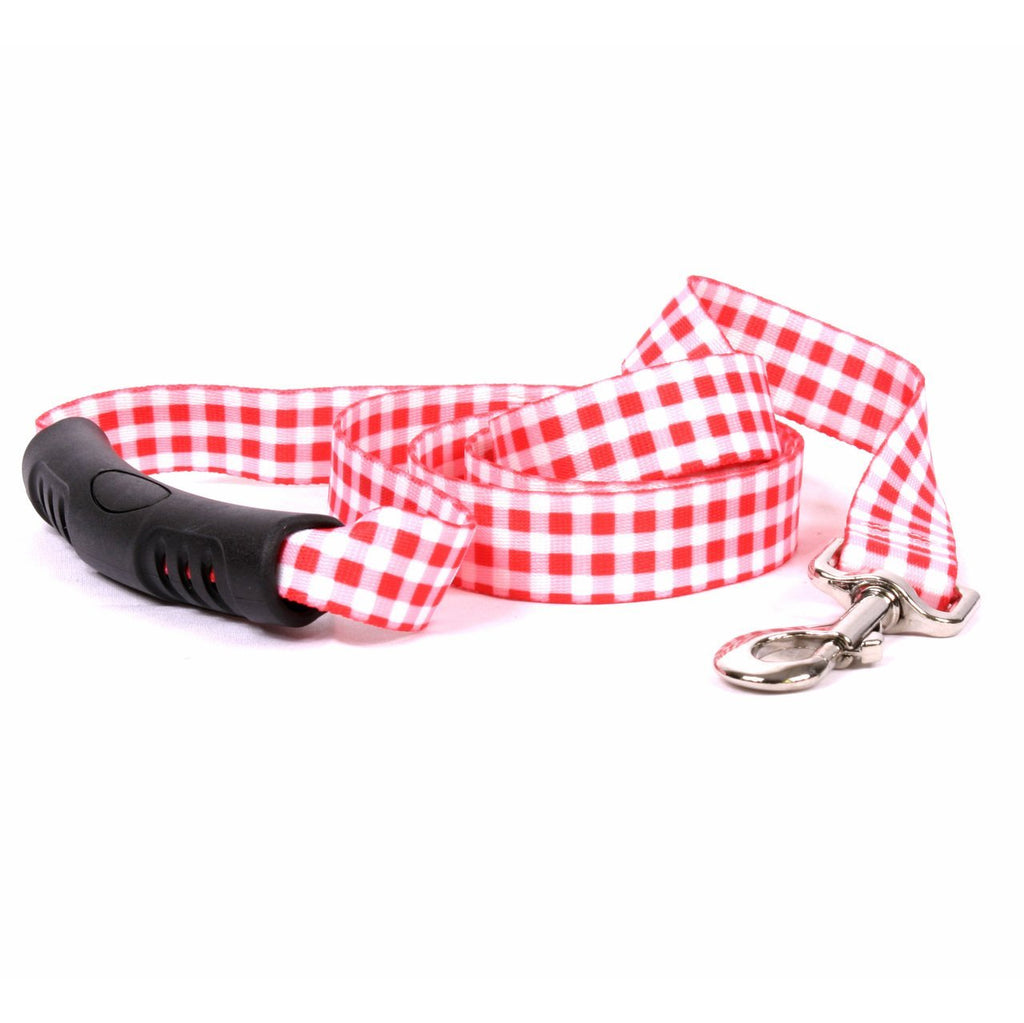 [Australia] - Yellow Dog Design Gingham Red Ez-Grip Dog Leash with Comfort Handle 1" x 60" (5 feet) Long 