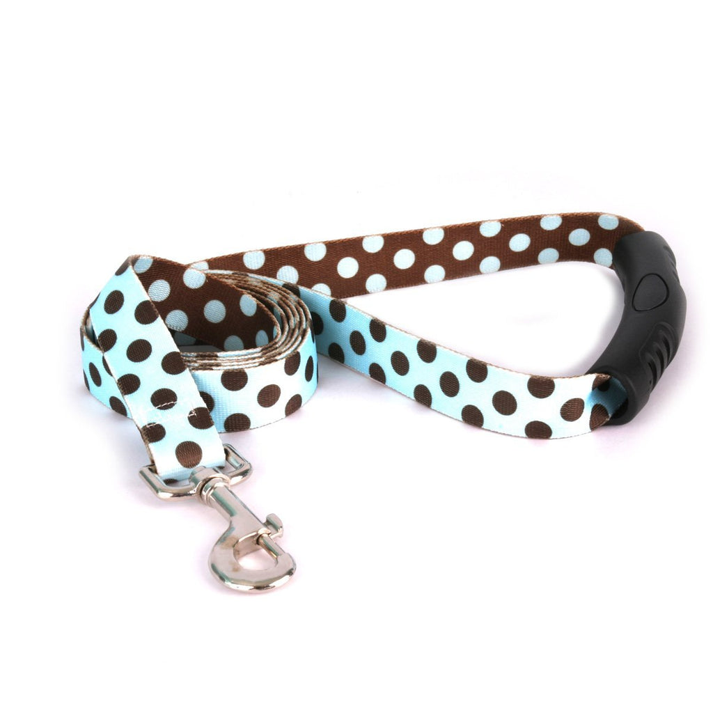 [Australia] - Yellow Dog Design Blue and Brown Polka Dot EZ-Grip Dog Leash with Comfort Handle 1" x 60" (5 feet) Long 