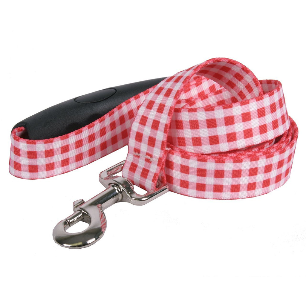 [Australia] - Southern Dawg Gingham Red Dog Leash with Comfort Grip Handle 5/8" X 60" (5 feet) Long 