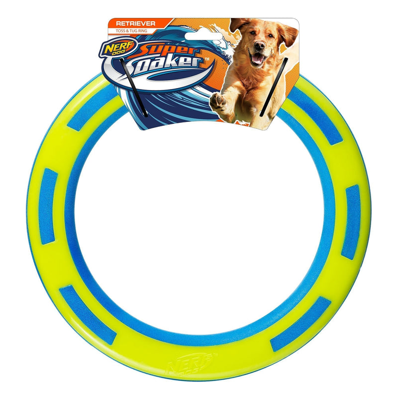 [Australia] - Nerf Dog Rubber & Foam Ring Dog Toy, Frisbee, Lightweight, Durable and Water Resistant, 9 Inch Diameter, for Medium/Large Breeds, Single Unit, Blue/Green 