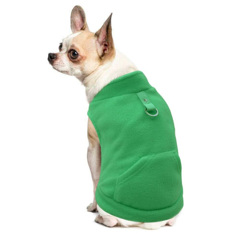 EXPAWLORER Fleece Autumn Winter Cold Weather Dog Vest Harness Clothes with Pocket for Small Dogs X-Small Green - PawsPlanet Australia