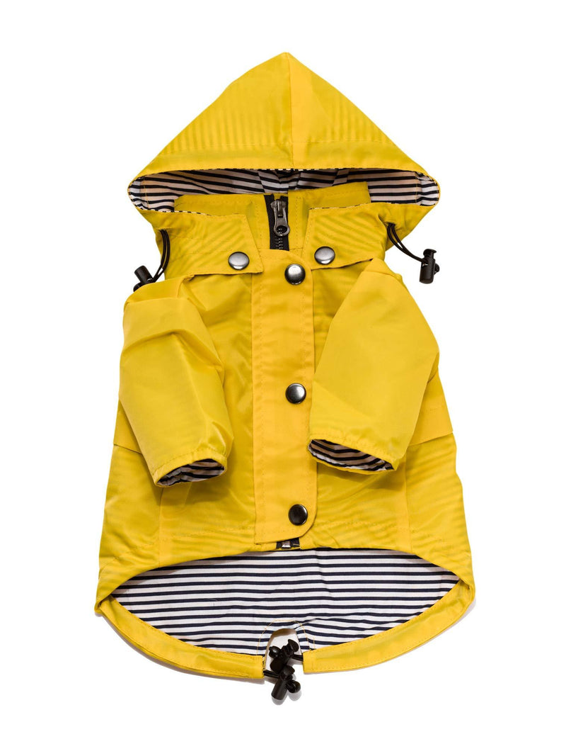 Ellie Dog Wear Yellow Zip Up Dog Raincoat with Reflective Buttons, Pockets, Rain/Water Resistant, Adjustable Drawstring, & Removable Hood - Size XXS to XXL - Stylish Premium Dog Raincoats Small - PawsPlanet Australia