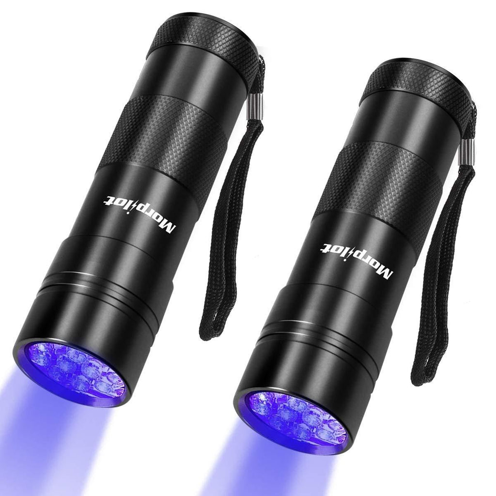 morpilot Black Light, 2 Pcs UV Handheld Blacklight Flashlights 12 Led 395nm Mini Light Torch Detector for Pets Urine and Stains - PawsPlanet Australia