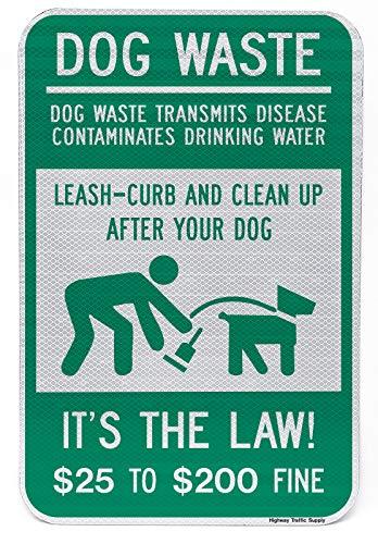 [Australia] - Dog Poop Pick Up & Leash Curb Sign | Encourages Pet Waste Pick Up | Weather Resistant | Aluminum & Reflective Materials | 12” x 18” Engineer Grade Prismatic Reflective Dog Waste & Leash Curb Sign with Fine 12" x 18" 