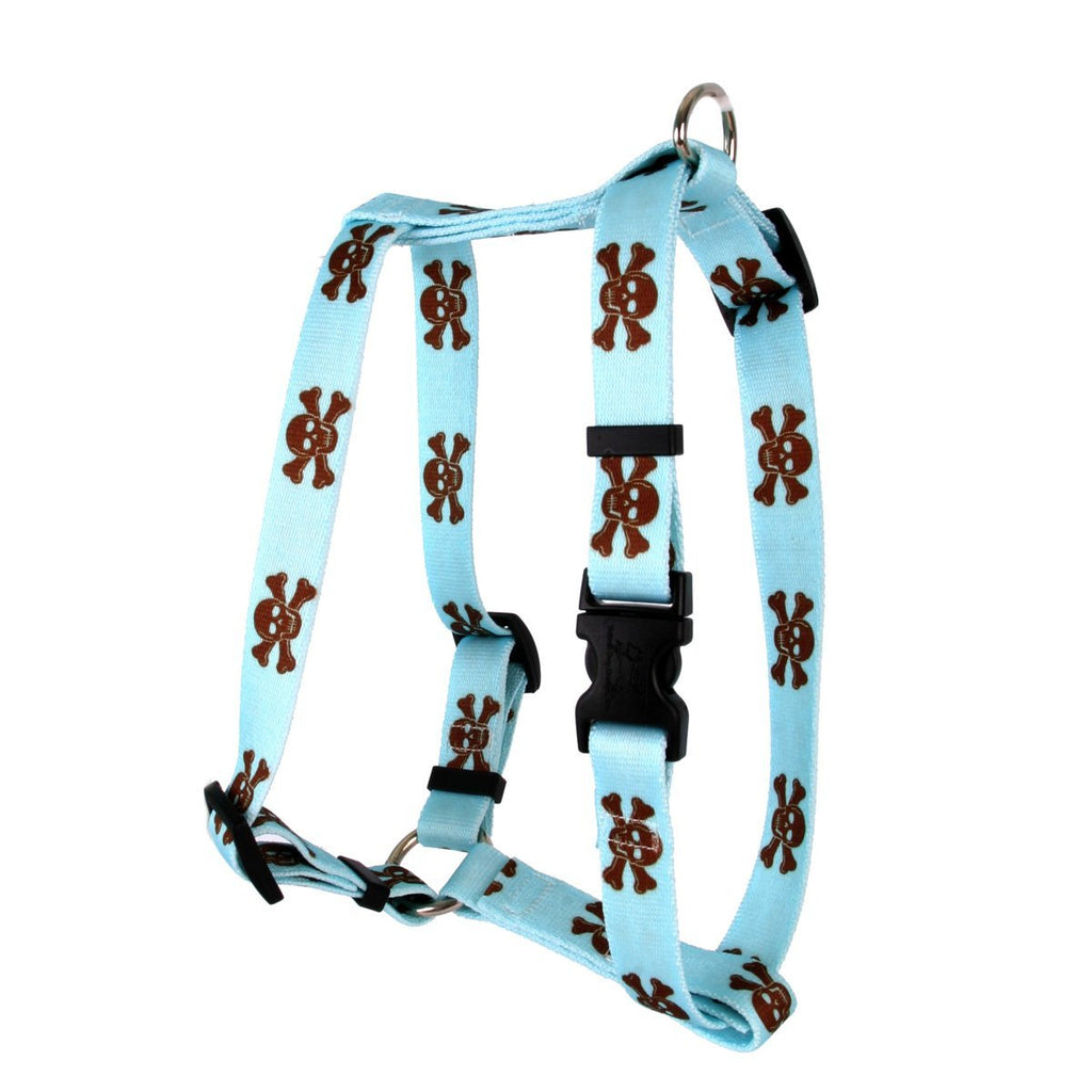 [Australia] - Yellow Dog Design Blue and Brown Skulls Roman Style H Dog Harness Large 20" - 28" 