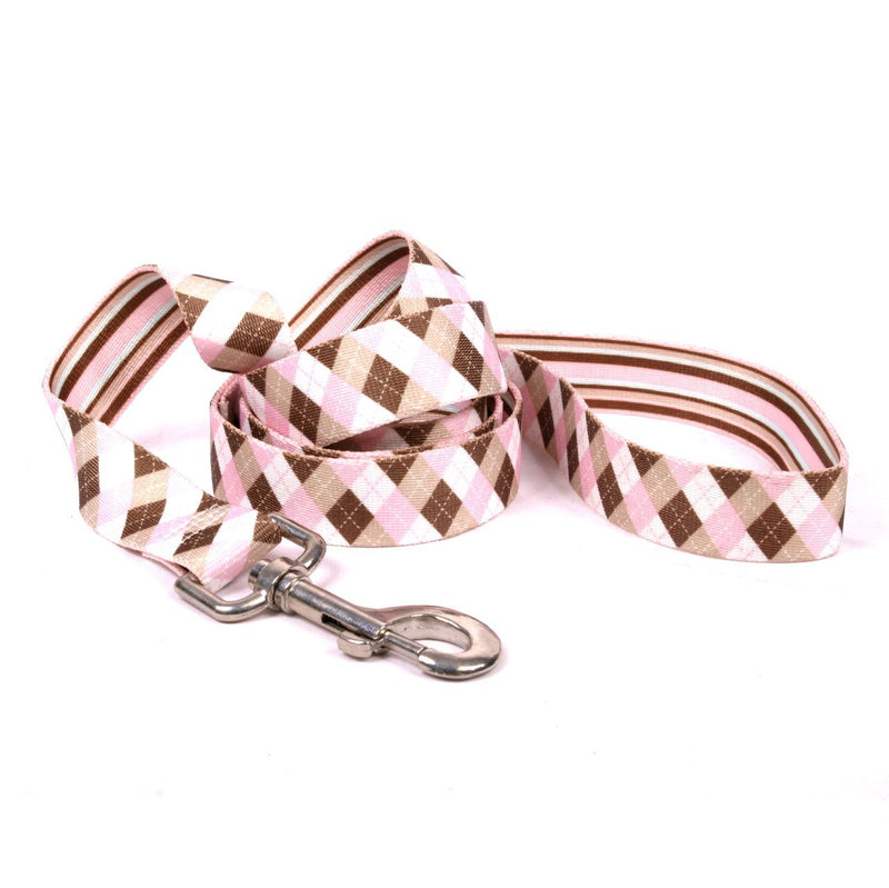 [Australia] - Yellow Dog Design Pink and Brown Argyle Dog Leash 1" x 60" (5 feet) Long 