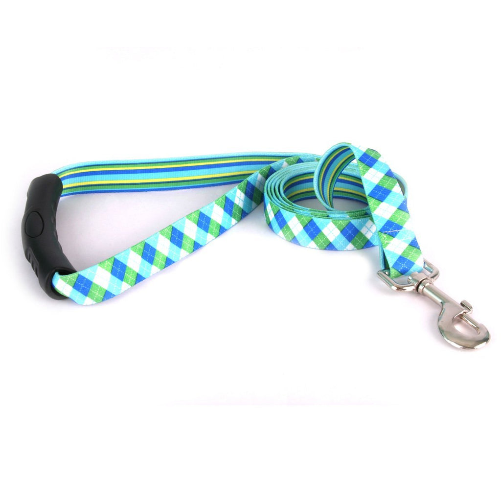 [Australia] - Yellow Dog Design Blue and Green Argyle EZ-Grip Dog Leash with Comfort Handle 3/4" x 60" (5 feet) Long 