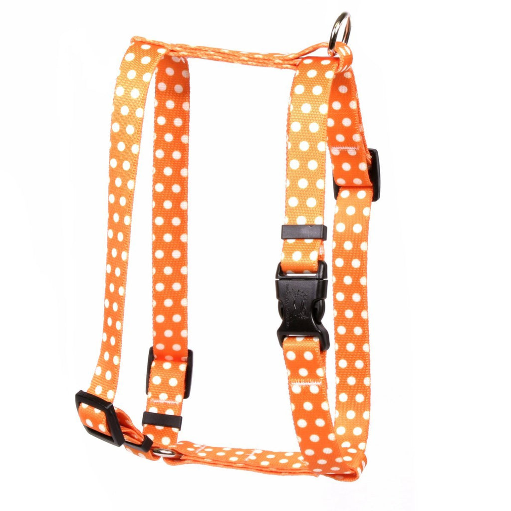 [Australia] - Yellow Dog Design Orange Polka Dot Roman Style H Dog Harness Small/Medium 14" - 20" 