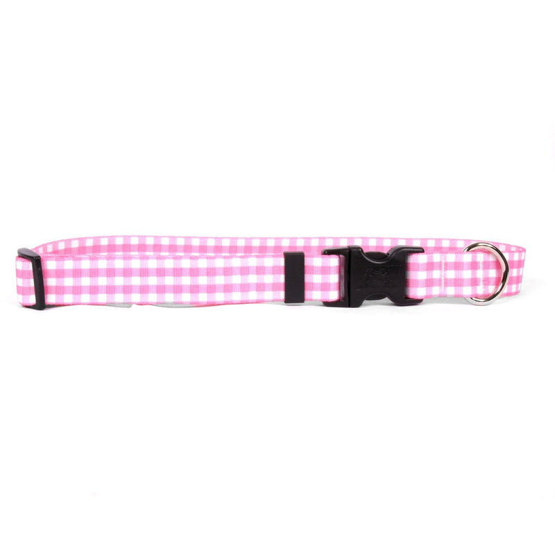 [Australia] - Yellow Dog Design Gingham Pink Dog Collar 3/8" Wide and Medium 14" - 20" x 3/4" Wide 