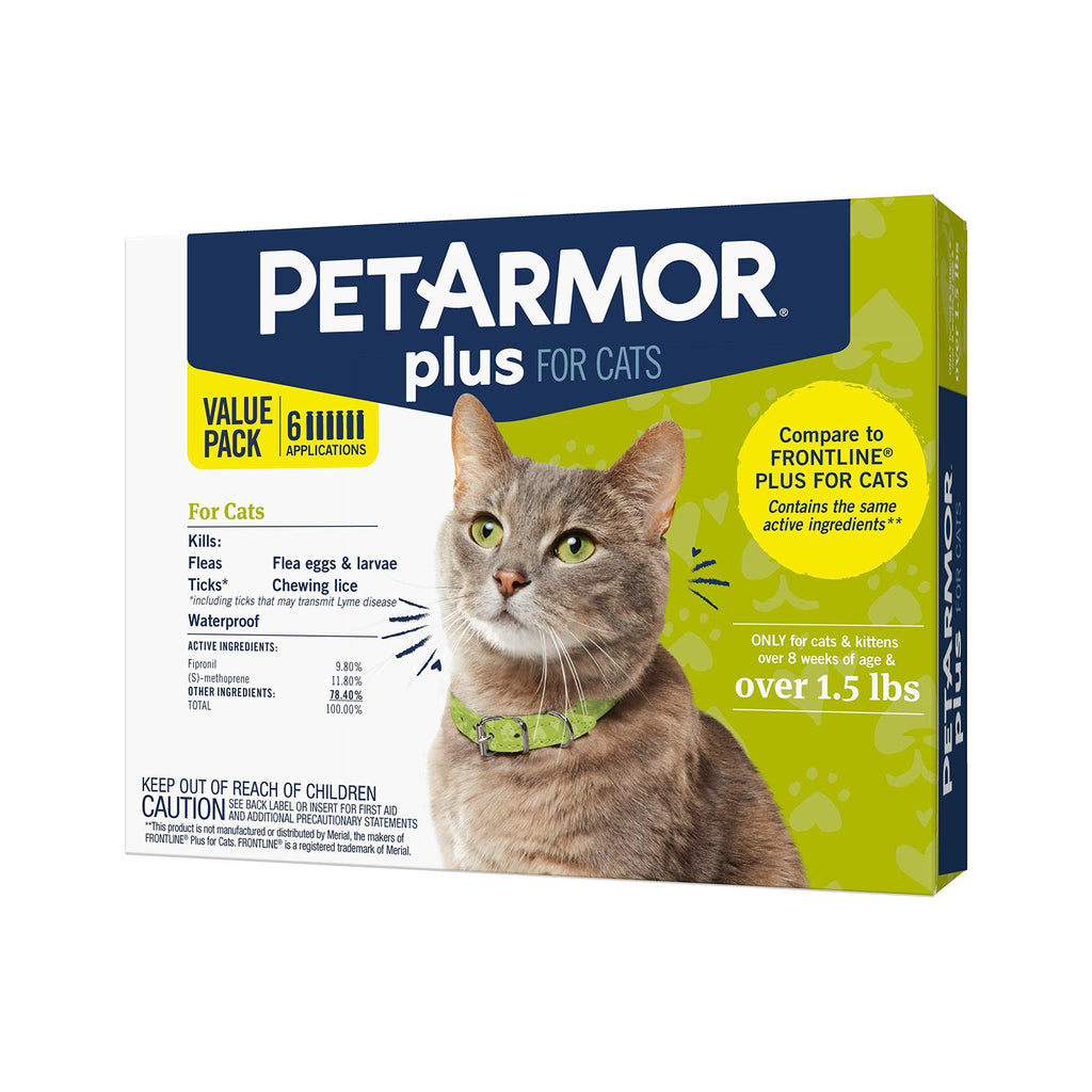 PETARMOR Plus Flea & Tick Prevention for Cats with Fipronil, Waterproof, Long-Lasting & Fast-Acting Topical Cat Flea Treatment 6 COUNT - PawsPlanet Australia