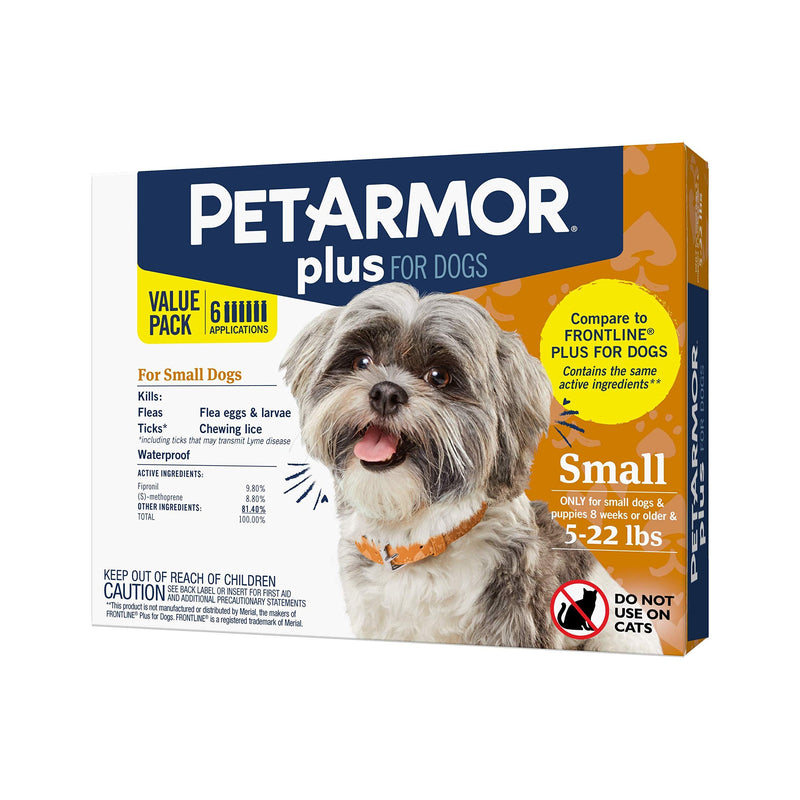 PetArmor Plus for Dogs Flea and Tick Prevention for Dogs, Long-Lasting & Fast-Acting Topical Dog Flea Treatment, 6 Count Small - PawsPlanet Australia