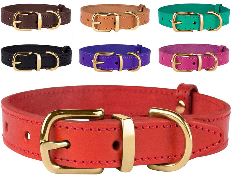 [Australia] - BronzeDog Genuine Leather Dog Collar Adjustable Durable Pet Collars for Dogs Small Medium Large Puppy Black Brown Red Pink Purple Green Neck Size 9 1/2" - 12 1/2" 