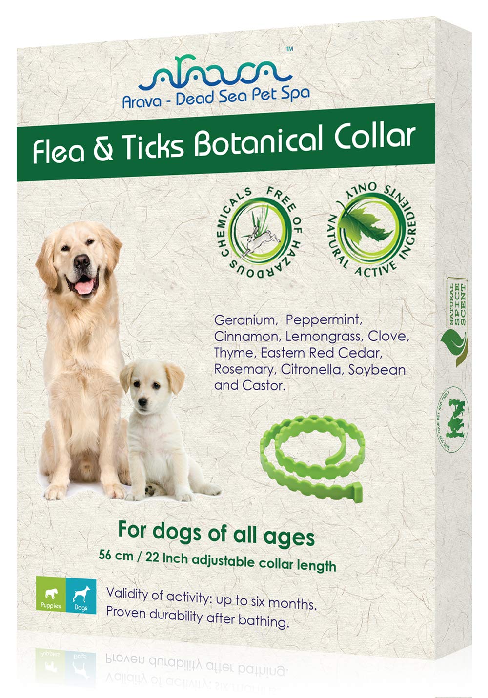 Arava Flea & Tick Prevention Collar - for Dogs & Puppies - Length-22'' - 11 Natural Active Ingredients - Safe for Babies & Pets - Safely Repels Pests - Enhanced Control & Defense - 6 Months Protection - PawsPlanet Australia