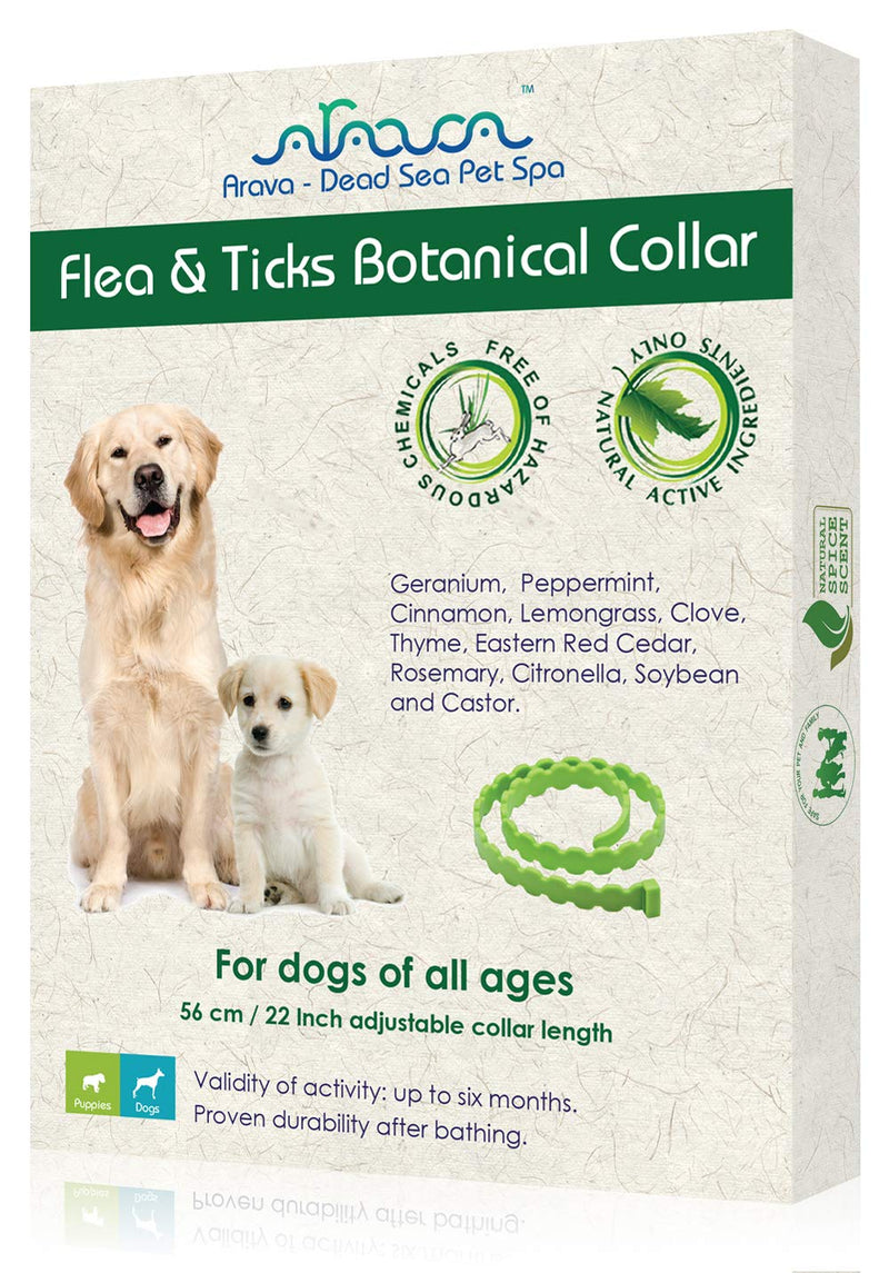 Arava Flea & Tick Prevention Collar - for Dogs & Puppies - Length-22'' - 11 Natural Active Ingredients - Safe for Babies & Pets - Safely Repels Pests - Enhanced Control & Defense - 6 Months Protection - PawsPlanet Australia