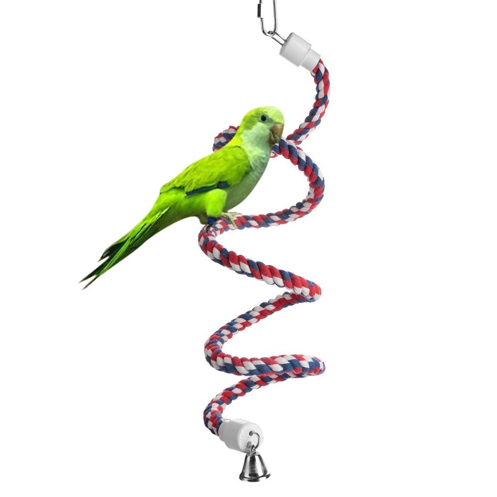 Aigou Bird Spiral Rope Perch, Cotton Parrot Swing Climbing Standing Toys with Bell Small - 52 inch - PawsPlanet Australia